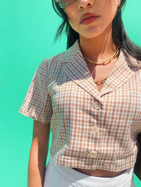 Vintage Summer Checked Top// Tan *HAI'S PICK*